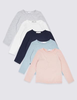 Lot de 5&nbsp;tops unis 100&nbsp;% coton (du 3&nbsp;mois au 7&nbsp;ans)