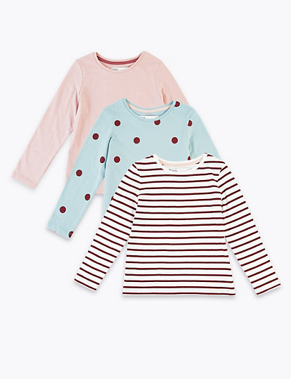 3 Pack Cotton Patterned Tops (3 Months - 7 Years)