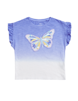 

Girls M&S Collection Pure Cotton Butterfly Sequin T-Shirt (2-7 Yrs) - Purple, Purple