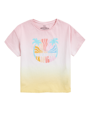 

M&S Collection Camiseta 100% algodón de espacio teñido con texto (2-7 años) - Multi, Multi