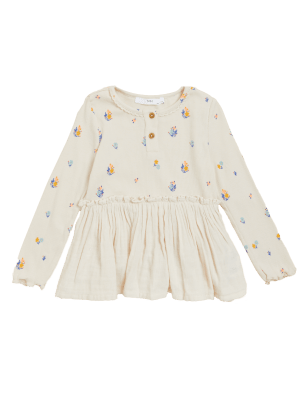 

M&S Collection Top floral 100% algodón (2-7 años) - Cream, Cream