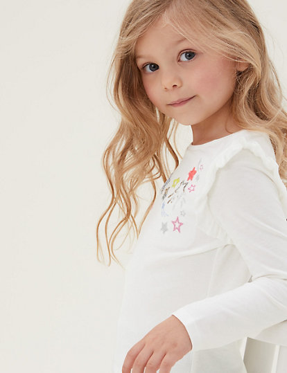 Pure Cotton Star Sequin Top (2-7 Yrs)