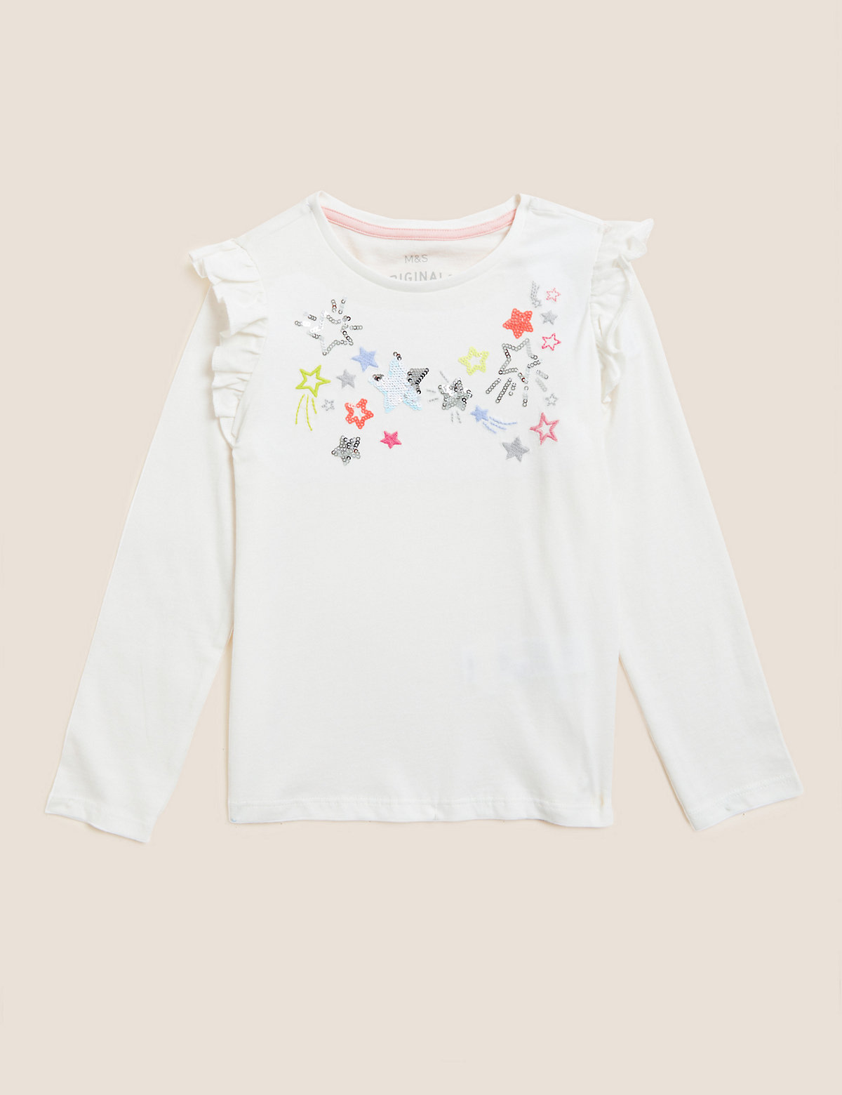 Pure Cotton Star Sequin Top (2-7 Yrs)