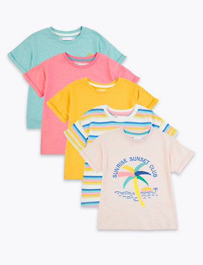 5 Pack Cotton Palm Sunset T-Shirts (2-7 Yrs)