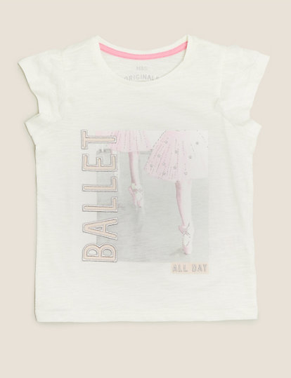 Pure Cotton Ballet All Day Slogan T-Shirt (2-7 Yrs)
