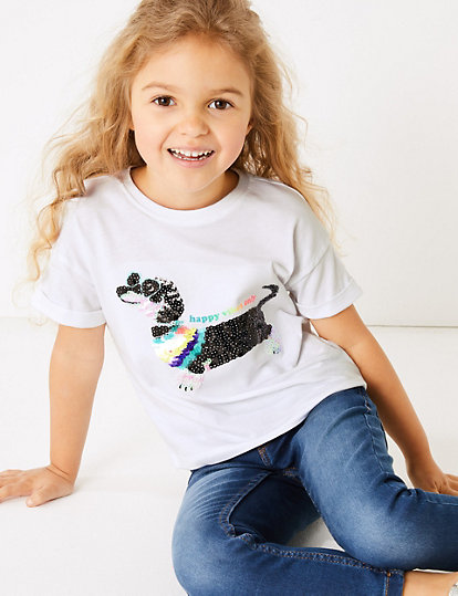 Cotton Sequin Sausage Dog T-Shirt (2-7 Years)