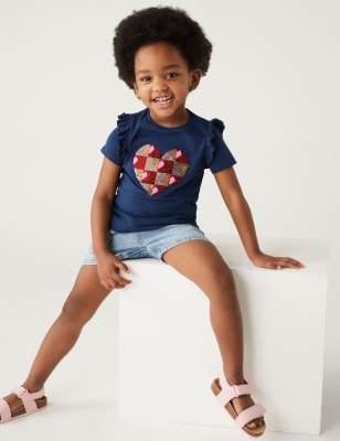 

M&S Collection Wendbares T-Shirt mit Paillettenherz und hohem Baumwollanteil - Navy, Navy