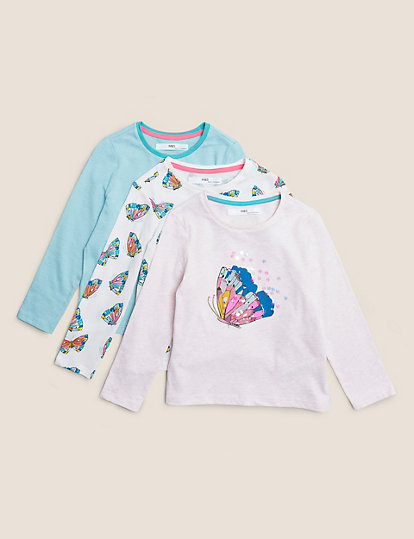3pk Pure Cotton Butterfly Tops (2-7 Yrs)