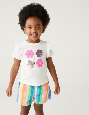 

M&S Collection T-Shirt aus reiner Baumwolle mit Paillettenblume (2-8 Jahre) - White, White