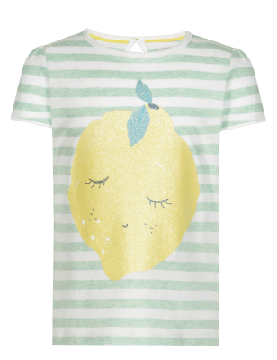 Pure Cotton Striped Lemon Girls T-Shirt | M&S