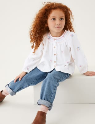 

M&S Collection Top floral 100% algodón (2-7 años) - White, White