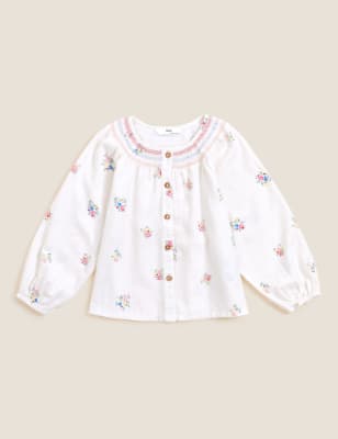 

Girls M&S Collection Pure Cotton Floral Top (2-7 Yrs) - White, White