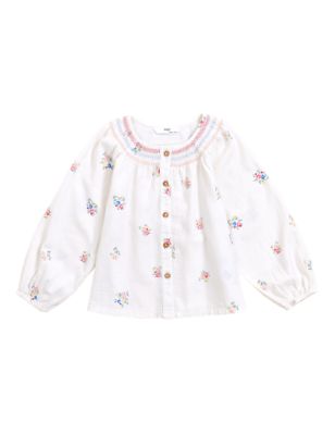 M&S Girls Pure Cotton Floral Top (2-7 Yrs)