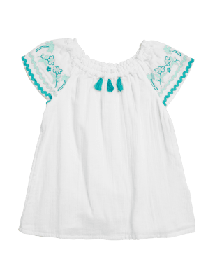 

M&S Collection Top 100% algodón con bordado (2-7 años) - White, White