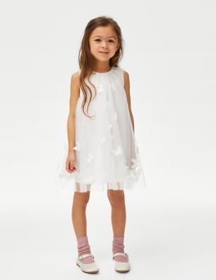 M&S Girls Butterfly Applique Dress (2-7 Yrs) - 2-3 Y - Ivory, Ivory,Ice Blue