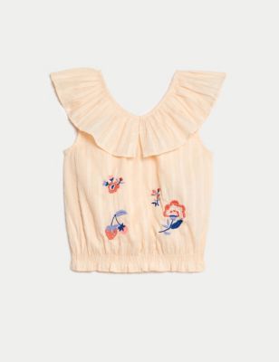 Pure Cotton Embroidered Floral Top (2 - 8 Yrs)