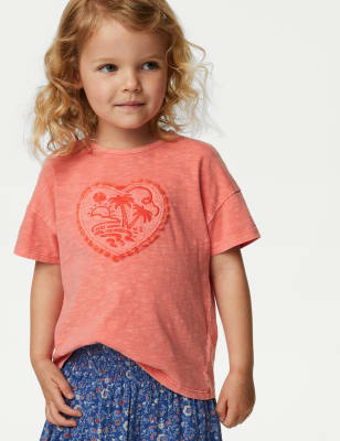 

M&S Collection T-Shirt aus reiner Baumwolle mit grafischem Strandmotiv (2-8 Jahre) - Bright Coral, Bright Coral