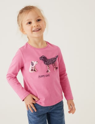 

M&S Collection Oberteil aus reiner Baumwolle mit Schriftzug „Puppy Love“ (2-7 J.) - Pink, Pink