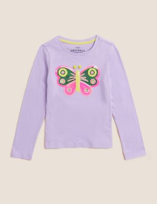 M&S Girls Pure Cotton Sequin Butterfly Top (2-7 Yrs)
