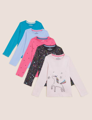

M&S Collection Pack de 5 tops 100% algodón con estampado de unicornios (2-7 años) - Multi, Multi