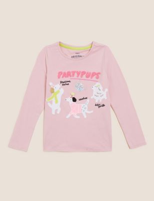 M&S Girls Pure Cotton Party Pups Top (2-7 Yrs)