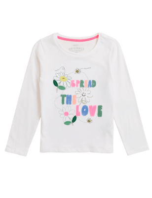 

M&S Collection Oberteil aus reiner Baumwolle mit Naturmuster (2-7 J.) - White, White