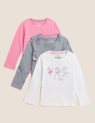 

M&S Collection 3er-Pack Oberteile aus reiner Baumwolle mit Ballettmuster (2-7 J.) - Multi, Multi