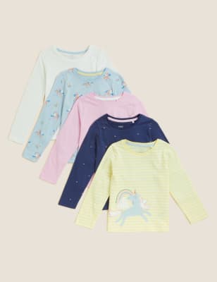 

M&S Collection 5er-Pack Oberteile aus reiner Baumwolle mit Einhornmuster (2-7 Jahre) - Multi, Multi