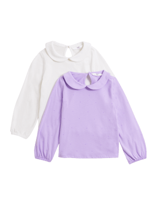 

M&S Collection Pack de 2 tops 100% algodón con cuello (2-7 años) - Multi, Multi