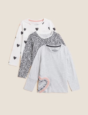 

Girls M&S Collection 3pk Pure Cotton Patterned Tops (2-7 Yrs) - Grey, Grey