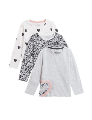 M&S Girls 3pk Pure Cotton Patterned Tops (2-7 Yrs)
