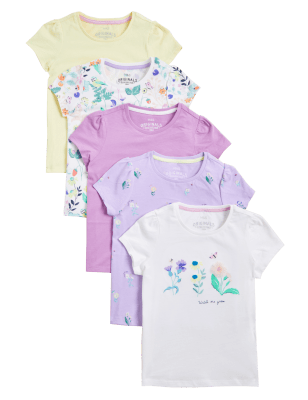 

M&S Collection 5er-Pack geblümte T-Shirts aus reiner Baumwolle (2-7 J.) - Multi, Multi