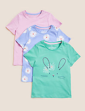 מארז 3 חולצות טי מכותנה טהורה עם הדפס ארנבונים (2-‏7 שנים)