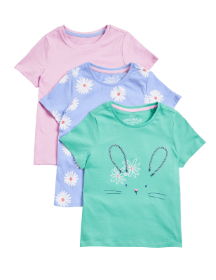

Girls M&S Collection 3pk Pure Cotton Bunny T-Shirts (2-7 Yrs) - Green, Green
