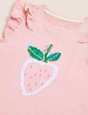 

Girls M&S Collection Pure Cotton Strawberry Sequin T-Shirt (2-7 Yrs) - Pink, Pink