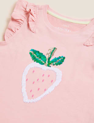 

M&S Collection Camiseta 100% algodón con lentejuelas de fresas (2-7 años) - Pink, Pink