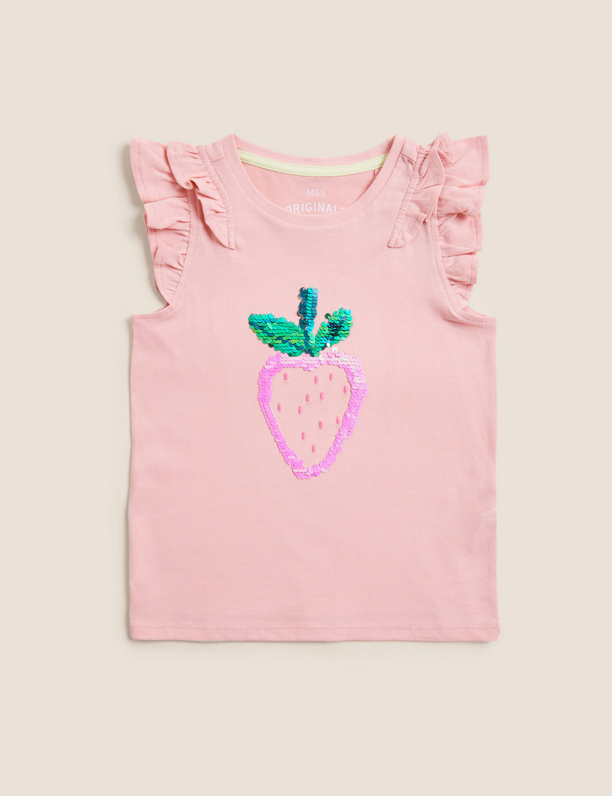 Pure Cotton Strawberry Sequin T-Shirt (2-7 Yrs)