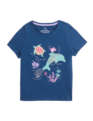 

Girls M&S Collection Pure Cotton Sequin Dolphin T-Shirt (2-7 Yrs) - Navy, Navy