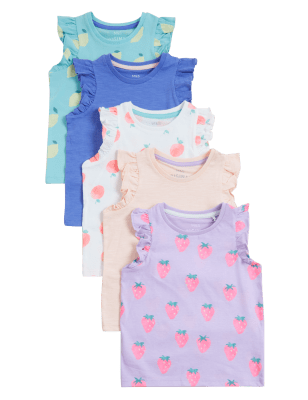 

Girls M&S Collection 5pk Pure Cotton Fruit Print T-Shirts (2-7 Yrs) - Multi, Multi