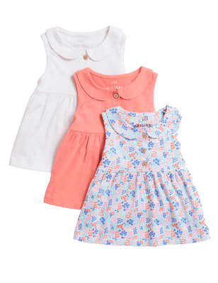 Girls M&S Collection 3pk Pure Cotton Tops (2-7 Yrs) - Multi