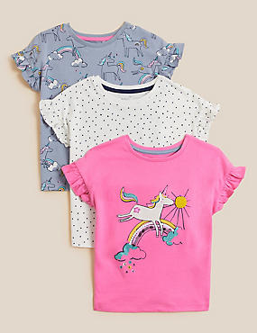3 件装纯棉独角兽圆点 T 恤（2-7 岁）