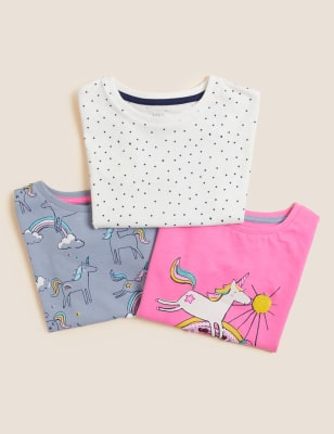 

Girls M&S Collection 3pk Pure Cotton Unicorn & Spotty T-Shirts (2-7 Yrs) - Multi, Multi