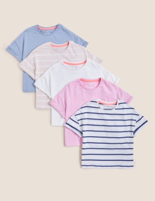 

M&S Collection Pack de 5 tops 100% algodón de lisos y de rayas (2-7 años) - Multi, Multi