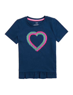 

M&S Collection T-Shirt aus reiner Baumwolle mit Pailletten und Herzmuster (2-7 Jahre) - Navy, Navy