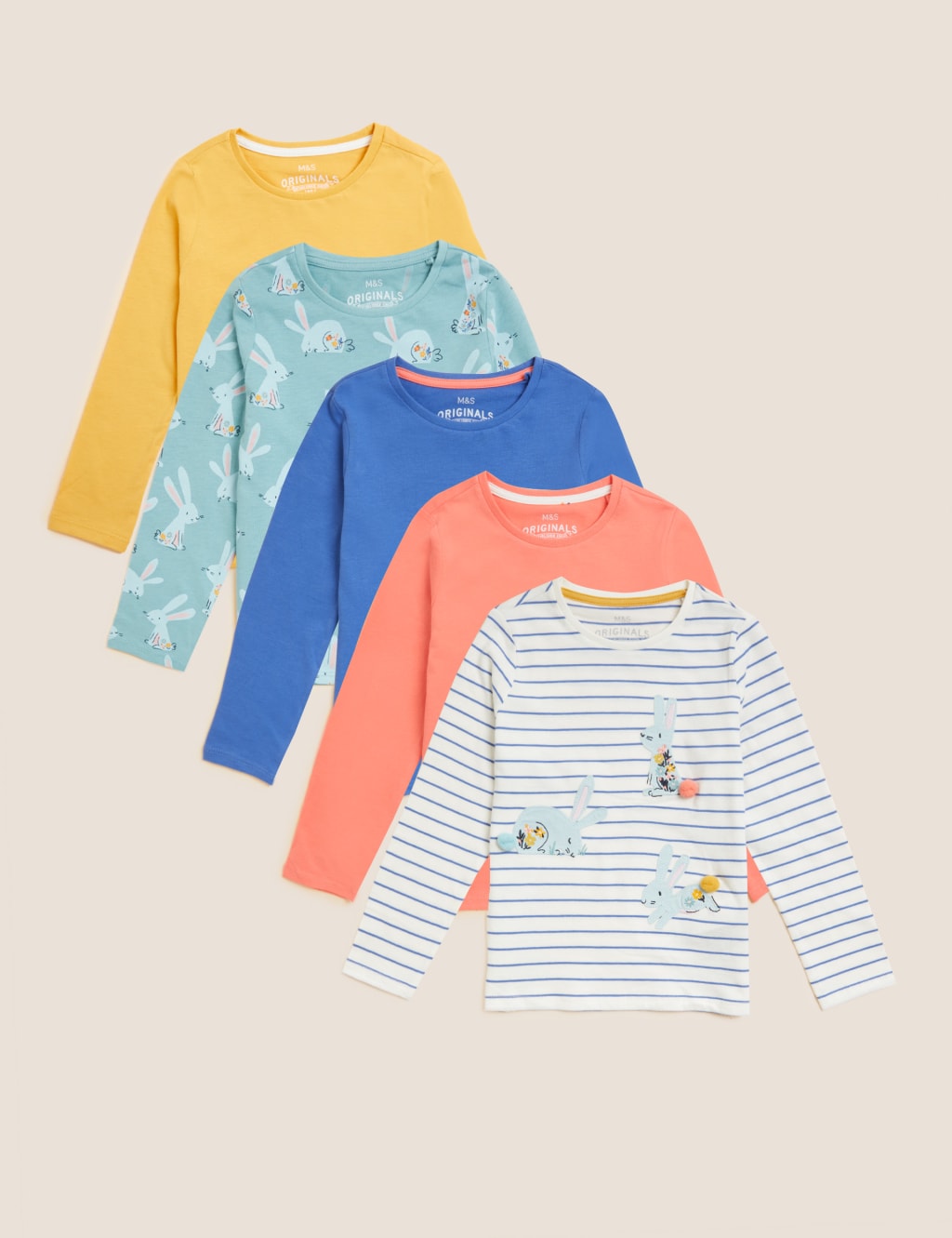 5pk Pure Cotton Bunny & Plain Tops (2 - 7 Yrs) image 1