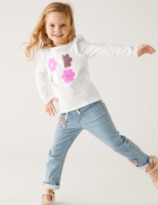

Girls M&S Collection Pure Cotton Reversible Sequin Flower Top (2-8 Yrs) - White, White