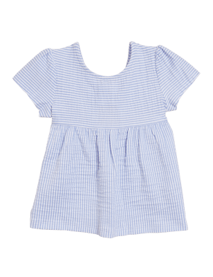 

Girls M&S Collection Cotton Rich Striped Top (2-7 Yrs) - Blue, Blue