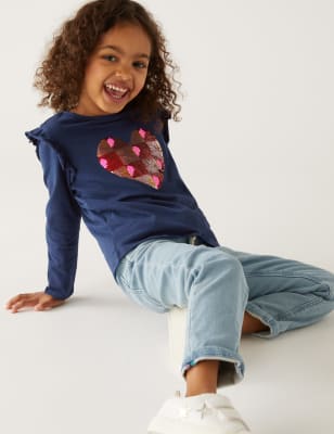 

M&S Collection Top 100% algodón con diseño de corazón con lentejuelas reversibles (2-8 años) - Navy, Navy