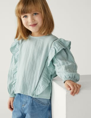 

Girls M&S Collection Pure Cotton Frill Blouse (2-8 Yrs) - Mint, Mint