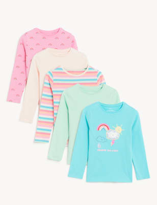 

M&S Collection Pack de 5 tops 100% algodón de arco iris (2-8 años) - Blue, Blue